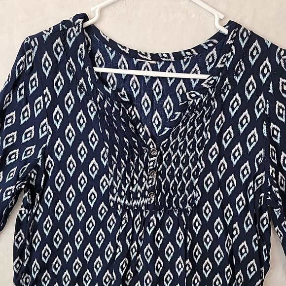 Faded Glory Rayon Tunic 3/4 Sleeve Size 8-10 Youth Blue White Diamond Pattern - Picture 2 of 13